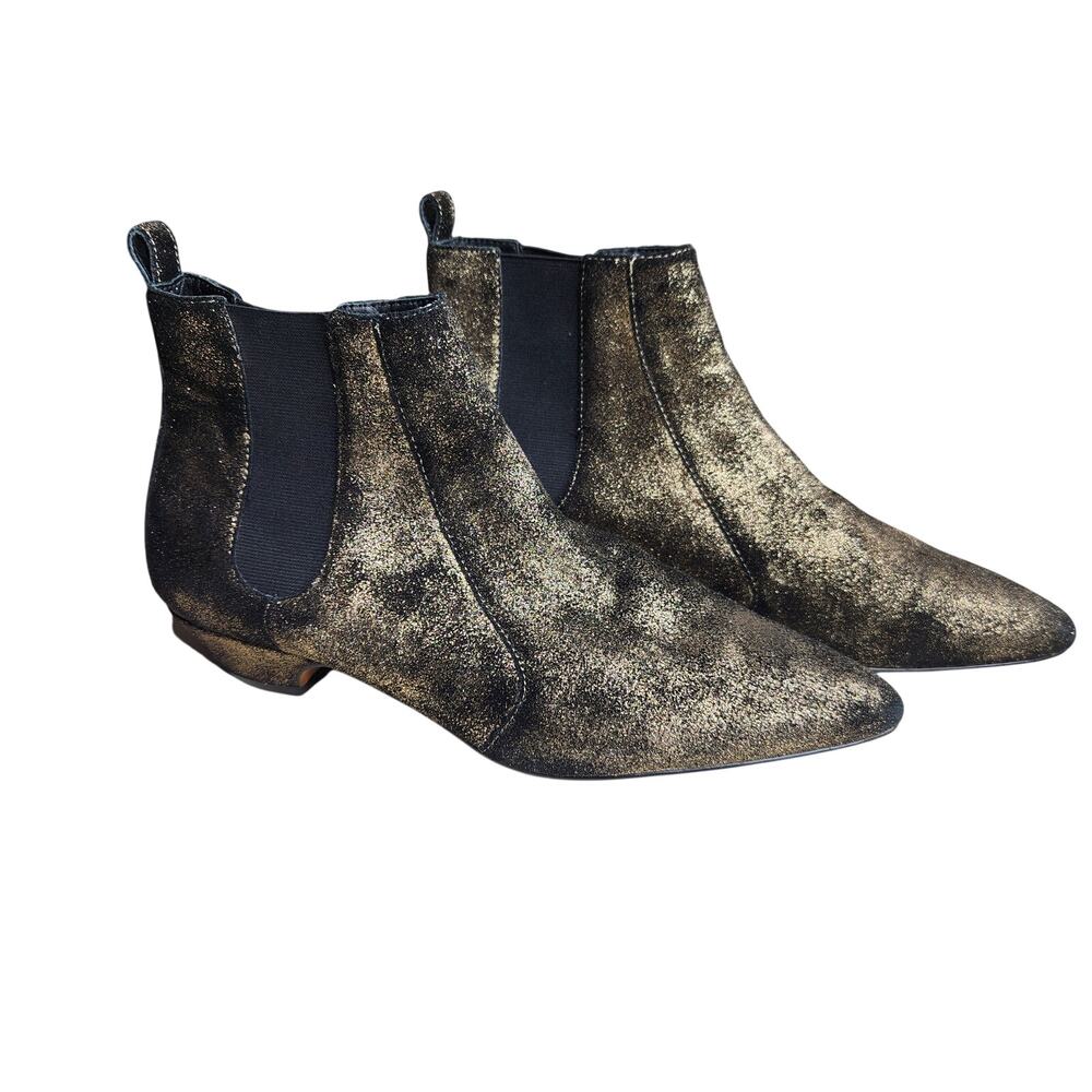 Linea Paolo Regan Chelsea Booties Bronze Rose Gold Black Pointed Toe